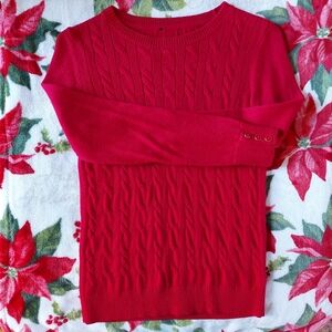 Talbots Small Supersoft Cable Knit Red Crewneck Sweater